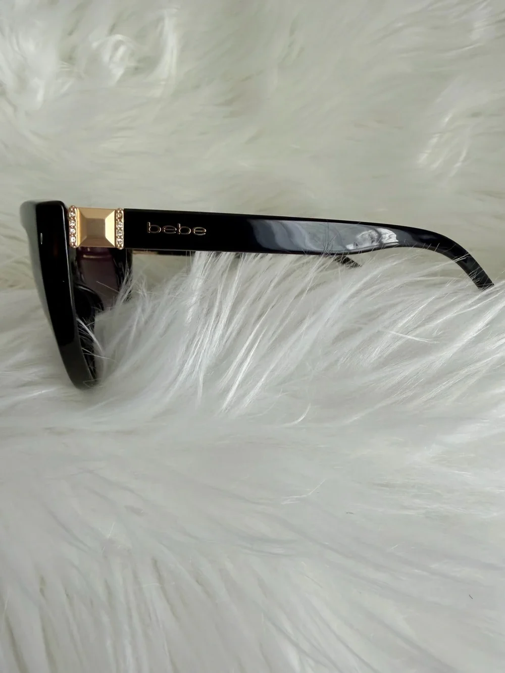 bebe Marley Classic Cat-Eye Women’s Sunglasses Gold Rhinestone Accents - Black